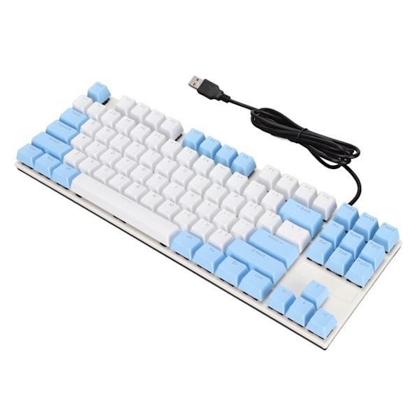 Mekanisk tangentbord 87 tangenter Blå brytare Ergonomisk Multifärgad bakgrundsbelysning Design Spel tangentbord för spelare Skrivare Blå och vit