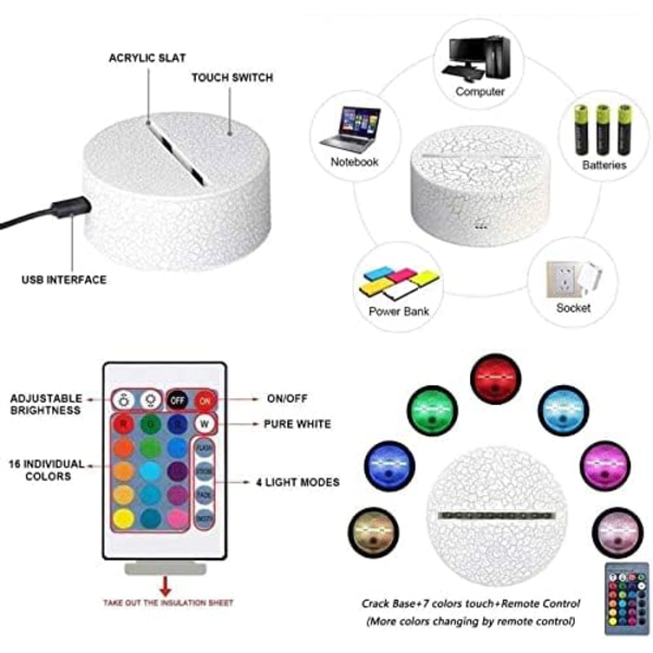 3D Illusion Lampe Dyr Natlys 16 Farver med Fjernbetjening Led USB Skrivebordslampe Gave Soveværelse Hjem Dekoration Lys