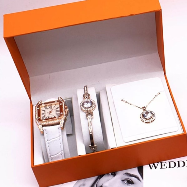 3-pack Kvinnor Glitter Quartz Watch Armband Set Elegant Strass Halsband Armband Watch Set