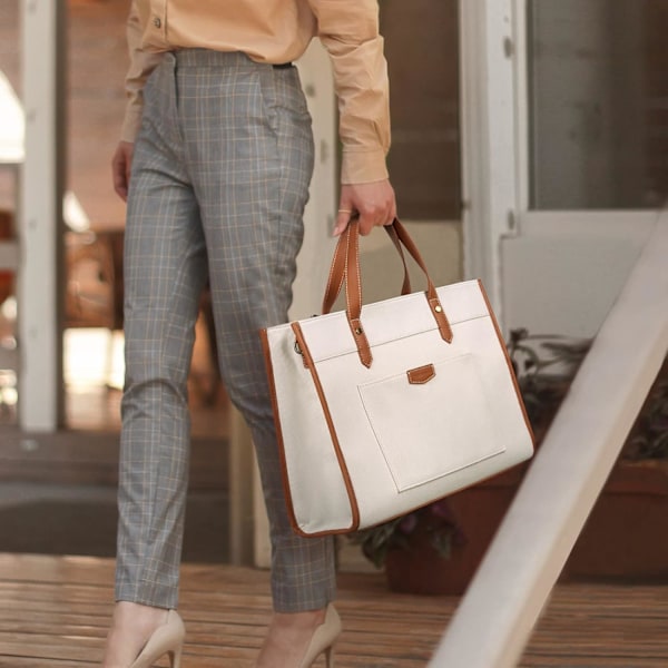 Laptopväska i Canvas, 15.6 tum, Arbetsväska, Casual Briefcase, Handväska för Resor, Kontor, College