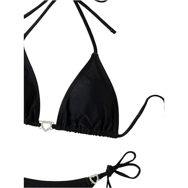 WJSM Naisten Halter-solmio Sivu Kolmio Bikinisetti Korkea Leikkaus 2-osainen Bikini Uimapuku Rhinestone Black M