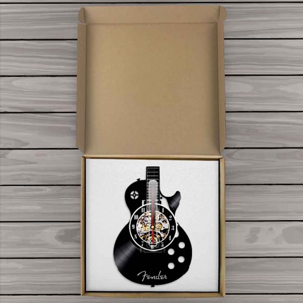 12-tums vinyl väggklocka med lampa vardagsrum studie retro gitarr cd skivväggklocka ljudlös anpassad klocka