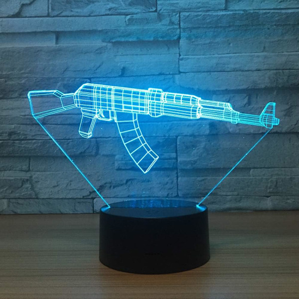 3D LED Pistol Optisk Illusion Sensor Natlampe med Smart Berøring & USB Kabel 7 Farver Skift LED Atmosfærisk Lampe til Soveværelses Dekoration med Gaveindpakning
