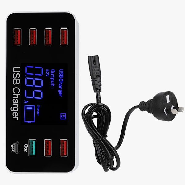 Hurtiglading 7 USB Smart USB Hub med QC3.0 + USB Ladestasjon med LED