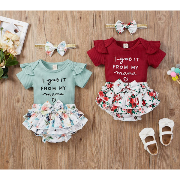 Nyfödd Spädbarn Baby Flicka Kläder Sparkdräkt Shorts Set Blommig Sommar Outfits Söta Baby Kläder Flicka red 100CM