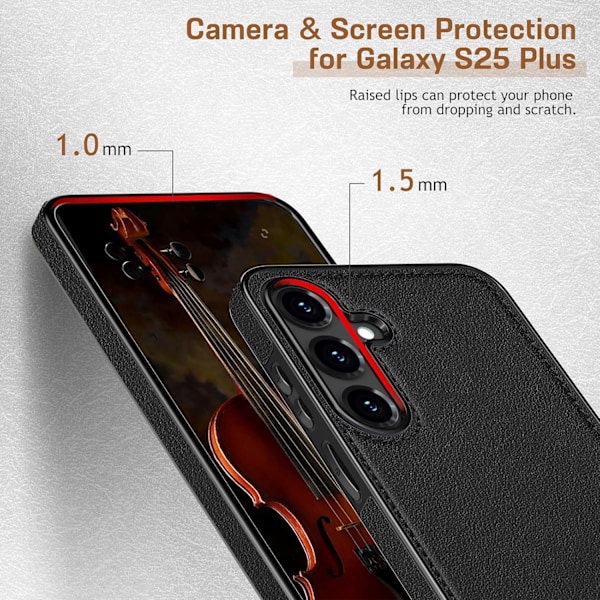Samsung Galaxy S25+plus 6.7 tommer Cover, Premium Læder Klassisk Luksus PU Skridsikker Robust Bumper Stødsikker Fuld Beskyttende Black