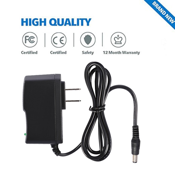 DC 9V 1A 1000mA Vegglader Strømadapter (2 Flat Pin Plugg / 100CM Kabel)