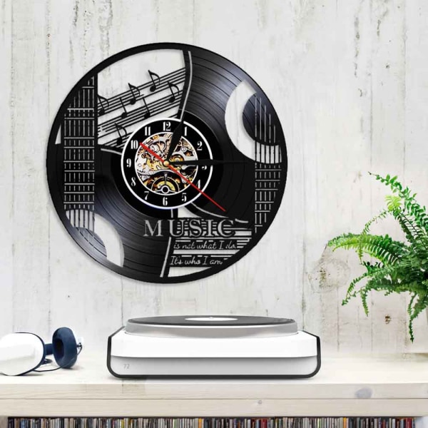 Musikk Vinyl Plate Veggklokke - Musikkinstrument Noter Vinyl Cd Veggklokke - Vinyl Klokke - Stue Veggdekor - Unike Gaver til Musikkelsker