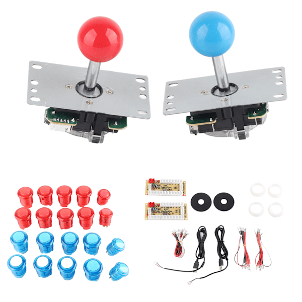 2-spelars arkadspel DIY-kit LED-upplysta tryckknappar USB-kodare för PC-spel 5V (röd blå)