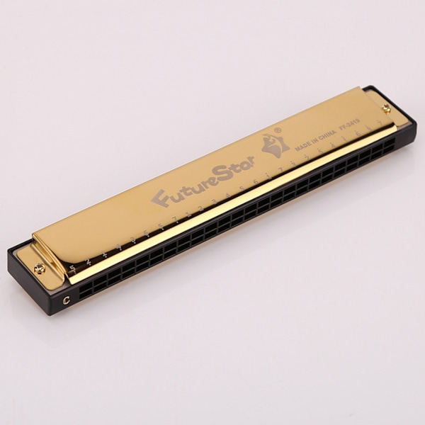 Sett med 2 Key of C 24 Hull C Tone Polyfoni Farge Munnspill med Etui for Nybegynnere Studenter Barn ( Blå, Gull )