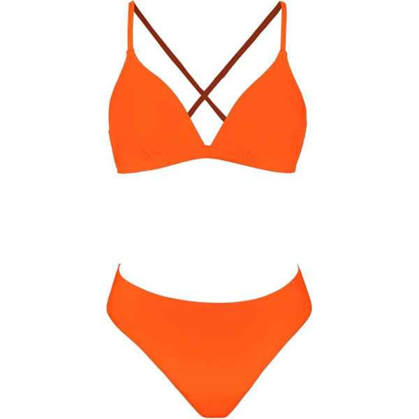 WJSMBikini Set naisille Kaksiosainen uimapuku V-kaula-aukko matalavyötäröinen ristikkäin selkä itse solmittavat spagettihihnat Tiger Orange L