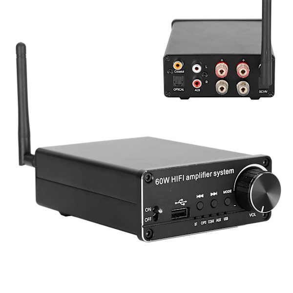100-240V Bluetooth 5.0 Förstärkare Stereo Hem 60W Ljud Digital Ljudförstärkare EU-kontakt