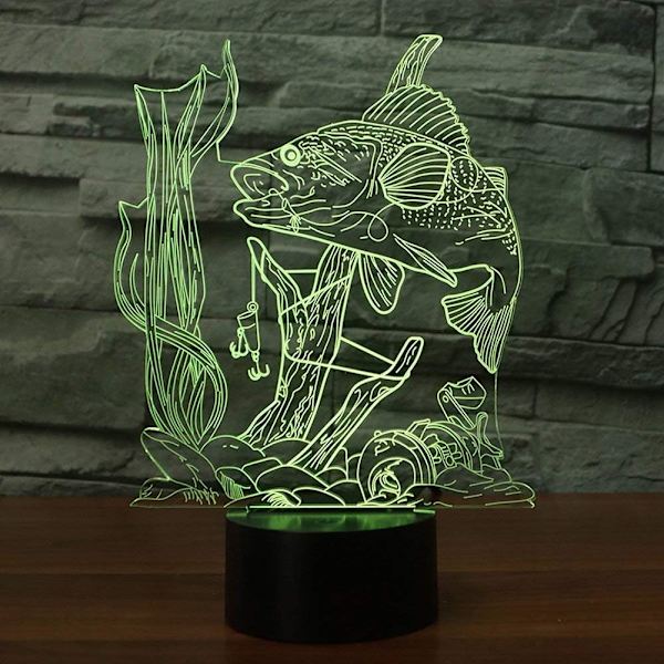 Kreativ 3D Fiskenattlampa 16 Färger Byter USB-ström Fjärrkontroll Beröringsbrytare Dekorlampa Optisk Illusionlampa LED Bordsslampa