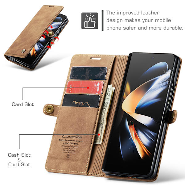 Til Galaxy Z Fold 4 5G Pung Etui til Mænd Kvinder, PU Læder Magnetisk Flip Folio Etui med 3 Kortlommer Stativ Telefon Cover