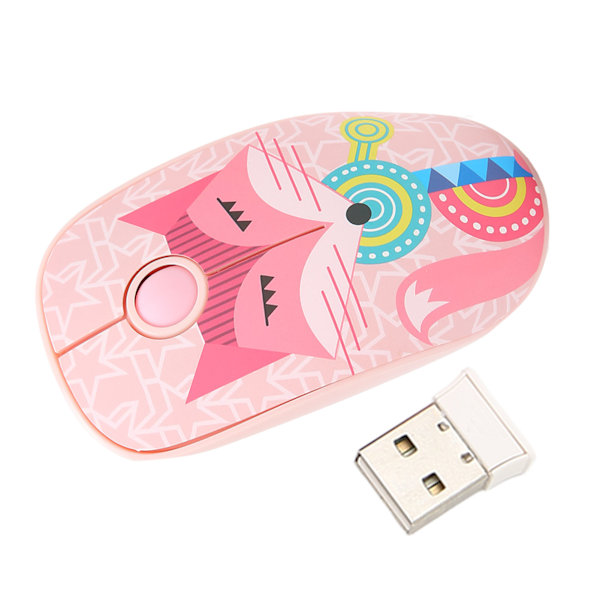 2.4GHz Wireless Mouse Cute Cartoon Pink Fox Pattern Laptop Silent Wireless Gaming Mouse Three Intelligent Sleep Modes Mice