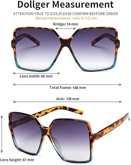 Oversized firkantede solbriller til kvinder, store brede modebriller til mænd, UV-beskyttelse, unisex Leopard Gradient Blue Frame
