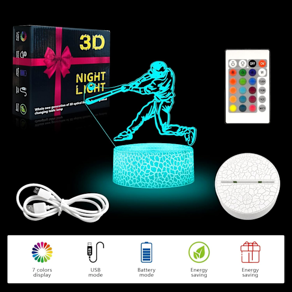 Basketbollpresent för pojkar 3D Illusion Nattlampa Bordlampa 16 Färger Byt Dimbar LED-lampa med Tryckbrytare & USB-kabel Presenter för Basketba