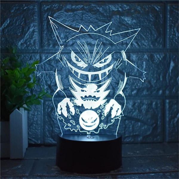 Tegneserie Elf Gengar nattlys 3D illusjon LED lys Barnerom dekorasjon Bordlampe USB berørings fjernkontroll lampe Hjem dekor lampe leketøy