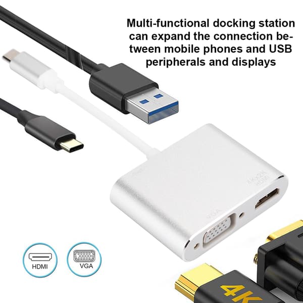 4 i 1 USB C til HUB PD HDMI VGA USB Hub Adapter Høj hastighed understøttelse til 4K x 2K