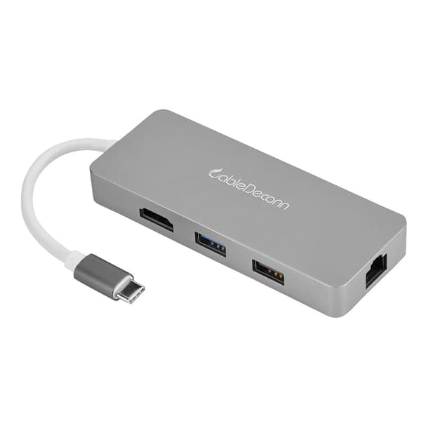 Gun-Grey Cabledeconn 7 i 1 Type-C Multi-interface Hub til HDMI / USB 3.0 / RJ45 / SD / TF / PD