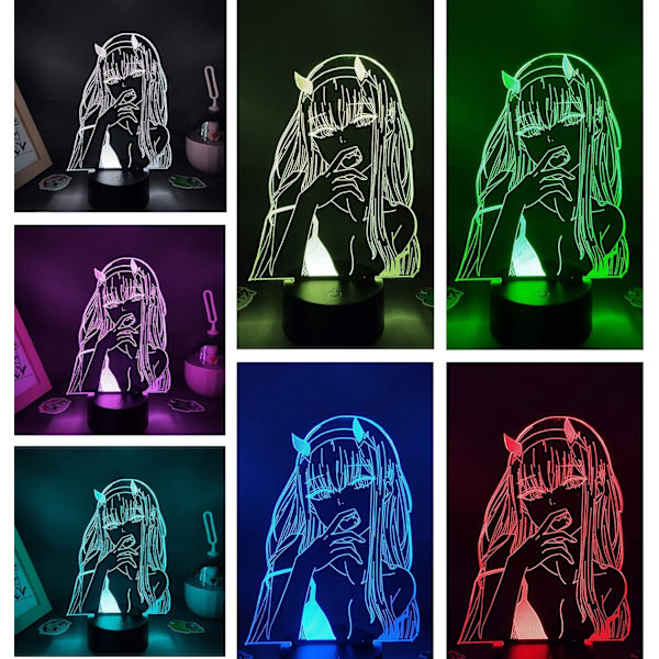 Smuk Gave 3D Natlys Zero Two 002 Darling in The FRANXX Anime Lampe Led Illusio