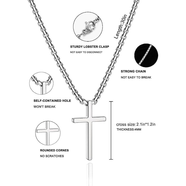 Ristiriipus kaulakoru miehille ja naisille kulta hopea musta ruostumaton teräs hopea Ristiriipus Kaulakoru Yksinkertainen Söpö Kaulakorut miehille ja naisille Kulta Korut 3Pcs Silver:Cross Pendant2.1X1.2in