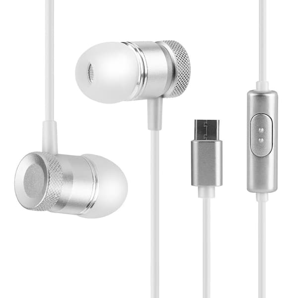 Type C in-Ear kablet stereo bas-øretelefoner headset hovedtelefon til Type-C-enheder sølv