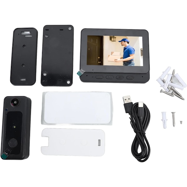 Trådløs videodørklokke - Video Intercom System Smart WiFi videodørklokke med 4,3 tommer 1080P HD-skærm/nattesyn / 170° synsvinkel