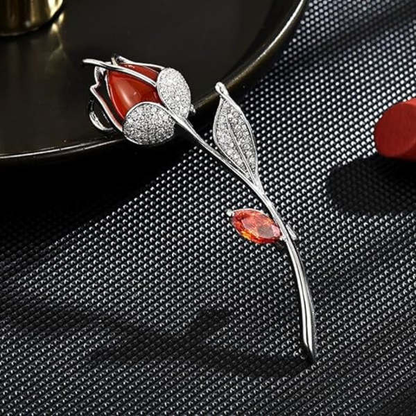 Kukkaeläinrhinestone-rintakoru naisille ja tytöille, rintaneula, hääasusteet, rintaneulakoru, lahja vaimolle äidille Red Tulip