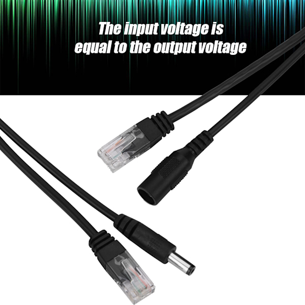 Power Over Ethernet Vandtæt 12V Gennemgående POE Injektor Splitter Adapter Kabel (Sort)
