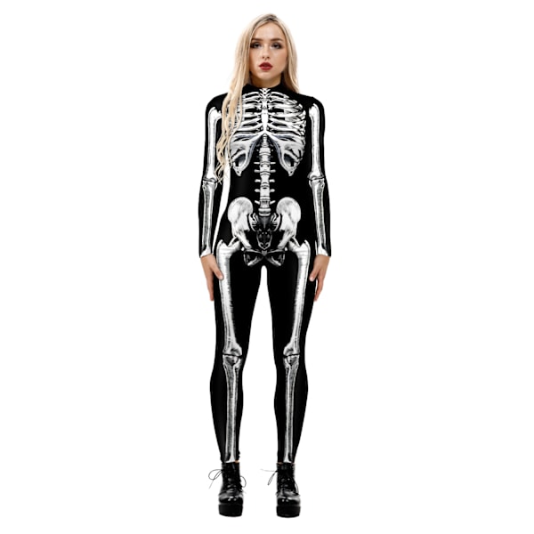 JUSTUP Naisten Halloween-juhla-asu Kallopainatus Pitkähihainen Hyppyhaalupuku Asuste (Valkoinen Kallo, Koko M)