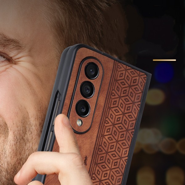 Kompatibel med Samsung Galaxy Z Fold 3 Fodral Präglad Läder Folio Flip Lyx Design PU Läder Stötsäkert Skyddsfodral
