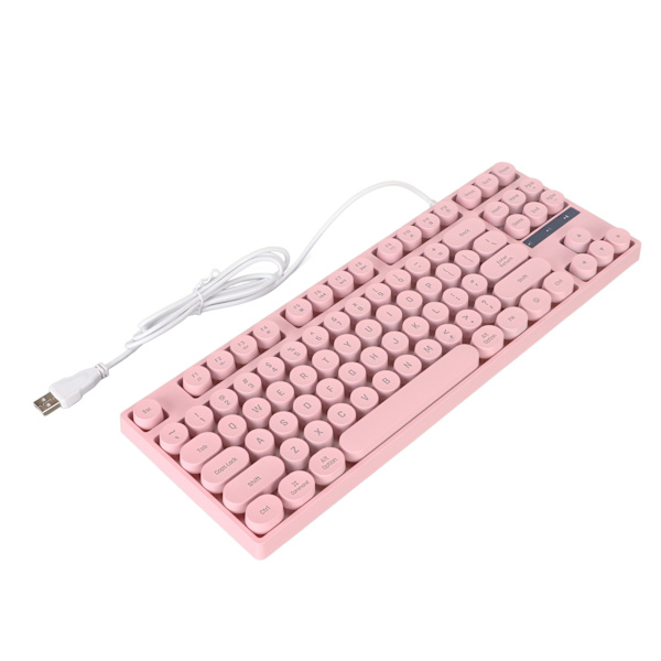 Gamingtangentbord USB Rund 87 Tangenter Färgglad Bakgrundsbelyst Ergonomisk Mekanisk Touch Trådbundet Tangentbord för Stationär Dator Bärbar Dator PC Rosa