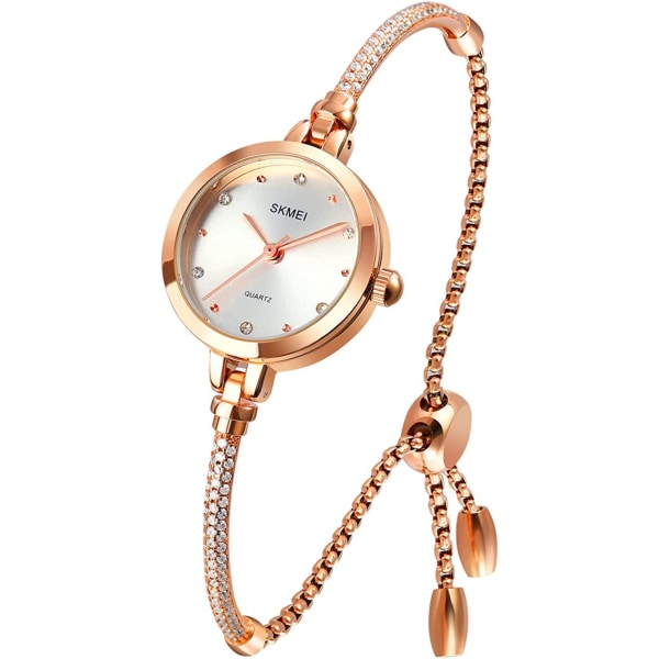 Rose Gold Dameur til Kvinder Armbånd Slank Piger Lille Skive Diamant Casual Fashion Wristwatch til Kæreste Gaver