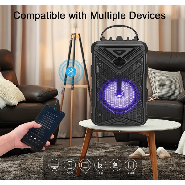 Bluetooth-højttaler, RGB multi-farve rytmelys, op til 8 timers spilletid, TWS-parring, bærbare trådløse højttalere til hjemmet, fest, udendørs, strand