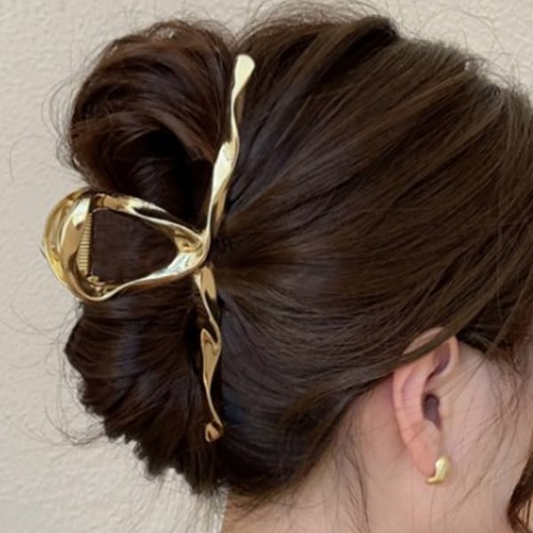 Whaline hårklemme - Bølgete hårklemmer - Store klemmer i legering - Hårklemme i ensfarget design - Tilbehør til styling Gold