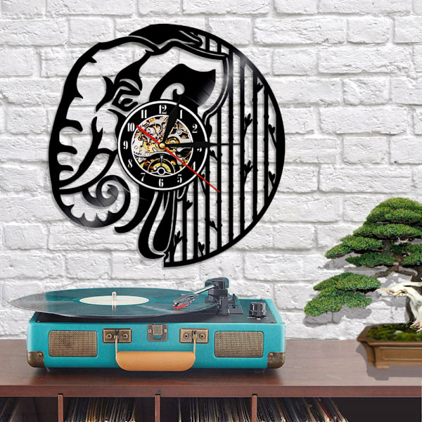 Musikvynil väggklocka - Elefantstam Vinyl väggklocka - Vinylklocka - Vardagsrumsväggdekor - Unika presenter till musikälskare