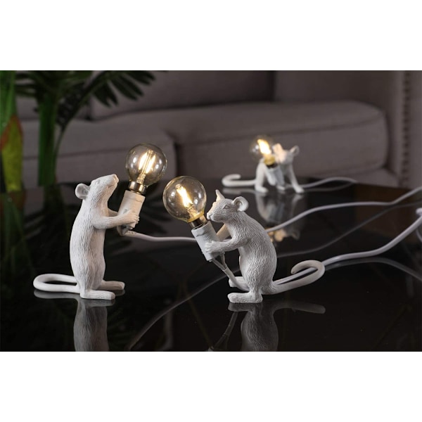 Moderne muselampe i harpiks, bordlampe, kreativ skrivebordslampe, nattbordslampe, gavedekorasjon, LED-soverom, arbeidsrom (stående) hvit