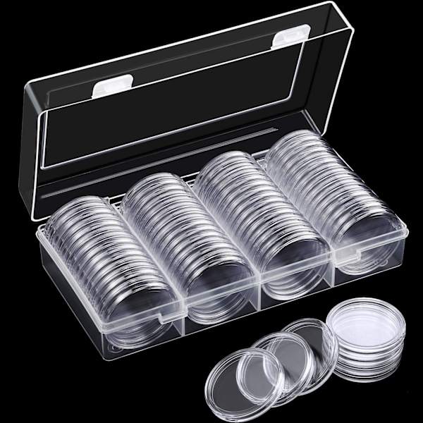40 mm Myntkapslar Myntfodral Myntbehållare Förvaringsbehållare med Förvaringsorganiseringslåda för Myntsamlingstillbehör (60 stycken)