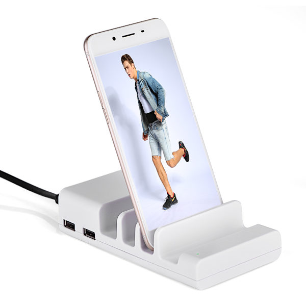 Universal 4-port USB-opladningsstation Dock Desktop-opladerstativ til mobiltelefon Tablet Hvid