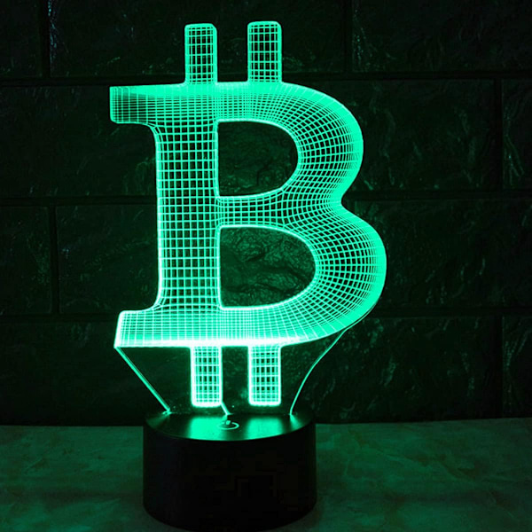 3D Bitcoin Natlampe Illusion 7 Farveskiftende Berøringskontakt Bordskrive Dekorationslamper Gave med Akryl Flad ABS Base USB Kabel Legetøj