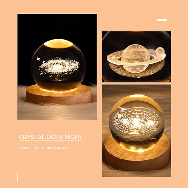 3D Saturn Krystal Kugle Natlys til Børn Glas Kugle Natlampe Crsytal Kugle Saturn LED Galakse Planet Natlys Soveværelse Dekoration Kugle 2.94in
