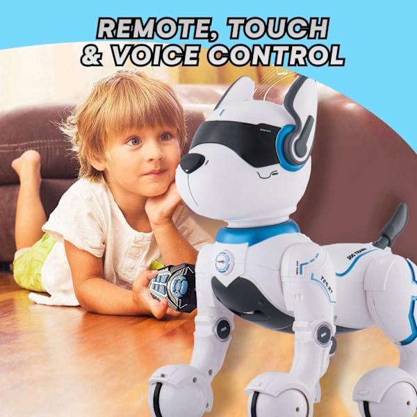 Top Race Programmerbar Robot Hundelegetøj - Fjernbetjent kæledyr med touch-funktion, stemmestyring til børn 5-7 - Genopladeligt smart dyre legetøj