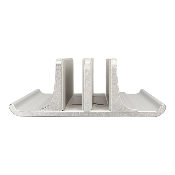 Vertikal bærbar computer stand 2 slots anodiseret aluminiumlegering justerbar pladsbesparende bærbar computer holder til 0,63 til 2,36 tommer tyk PC sølvfarve