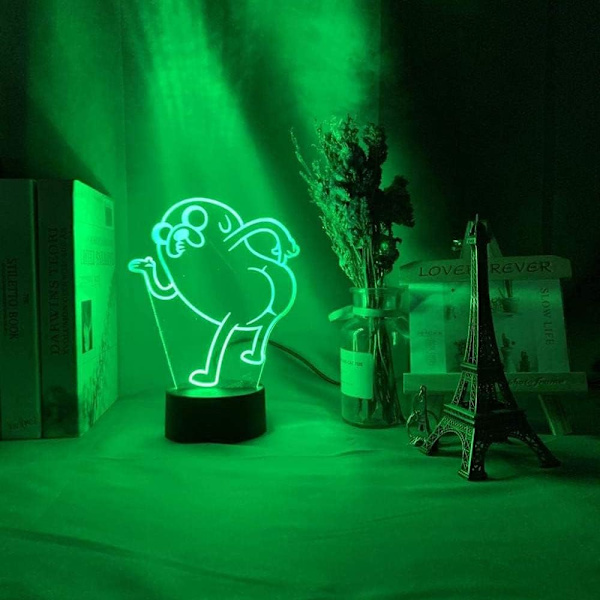 Adventure Time Jake The Dog Böj Figur 3D Nattlampa, Akrylpanel Abs Bas USB-Kabel Illusionseffekt Flerfärgad Fjärrkontrolllampa