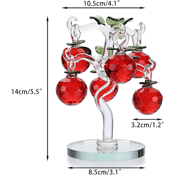 Krystalrød Æbletræ Ornament Kunstigt Æbletræ Figur Dekorativt Æbletræ Samleobjekt, Glas Æbletræ Papirvægt Borddekoration