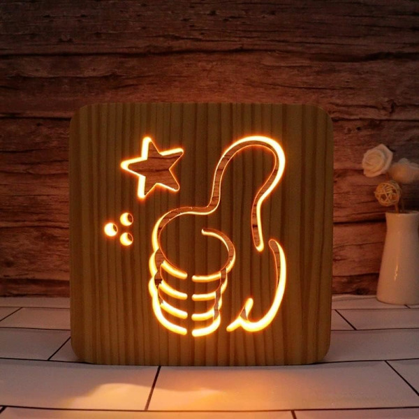 Luova Puinen LED-Yövalo, 3D Puinen Ontto Kaiverrus Lämmin Valkoinen Valo, USB-Virtalähde Työpöydän Lamppu, Ihanan Lahja Olohuoneeseen/Kotiin Sisustukseen