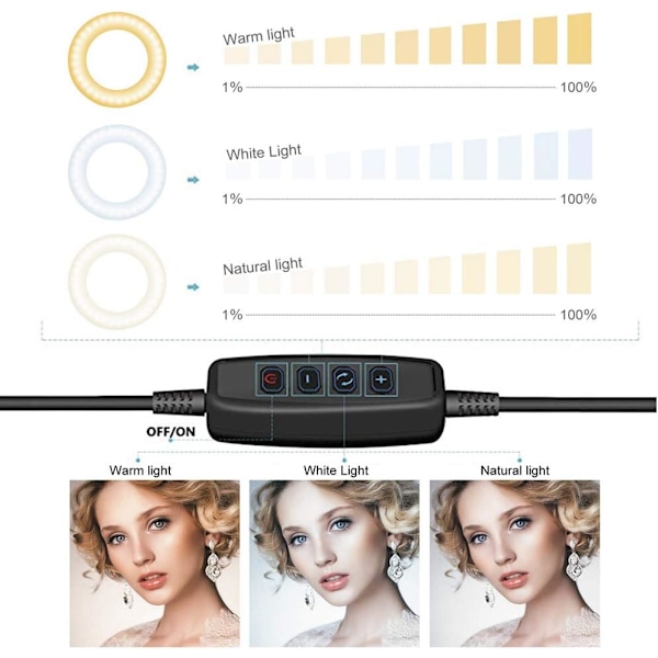 Ring Light OEBLD Dimbar med 3 Lysmoduser & 10 Lysstyrkenivåer LED Ring Fylllys for Telefon Live Stream Sminke YouTube Shooting