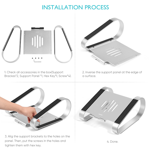 Bærbar computer stand, aluminium bærbar computer riser vinkelhøjde justerbar stand til MacBook og PC med anti