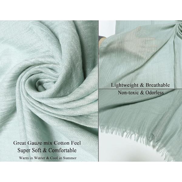 Kvindernes sommer tørklæder lette store lange gaze sjal linned strand wrap plain 75”×43”,Mint Green